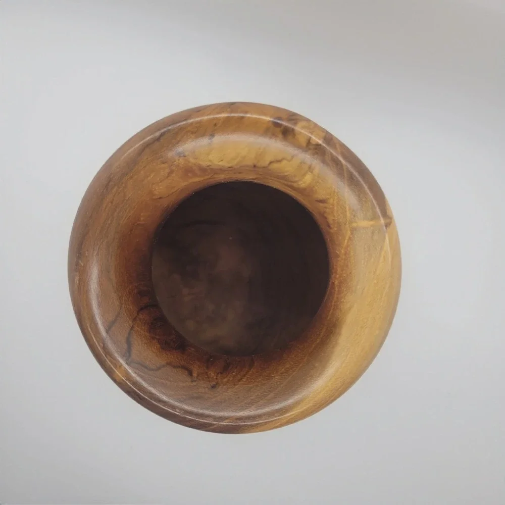 Handmade Segmented Wood Vase Artisan Turned Decorative Inlay Brown 8 inch